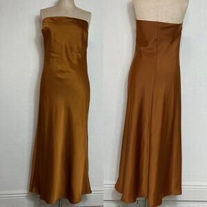 House Of Harlow Strapless Satin Dress caramel color knee length size S zipper